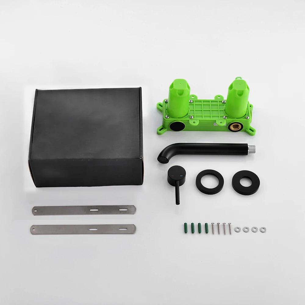 

Матовый черный смеситель для раковины Встраиваемая коробка Однорычажный смеситель для горячей и холодной воды Встраиваемая коробка Настенный монтаж Ванная комната Кран 180MM