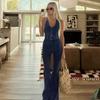 Women's Sleeveless Hanging Neck Denim Jumpsuit Summer New Outfit Slim Fit Denim Pants New Fashion Style Lady Strapless Sleeveless Blue Jumpsuits