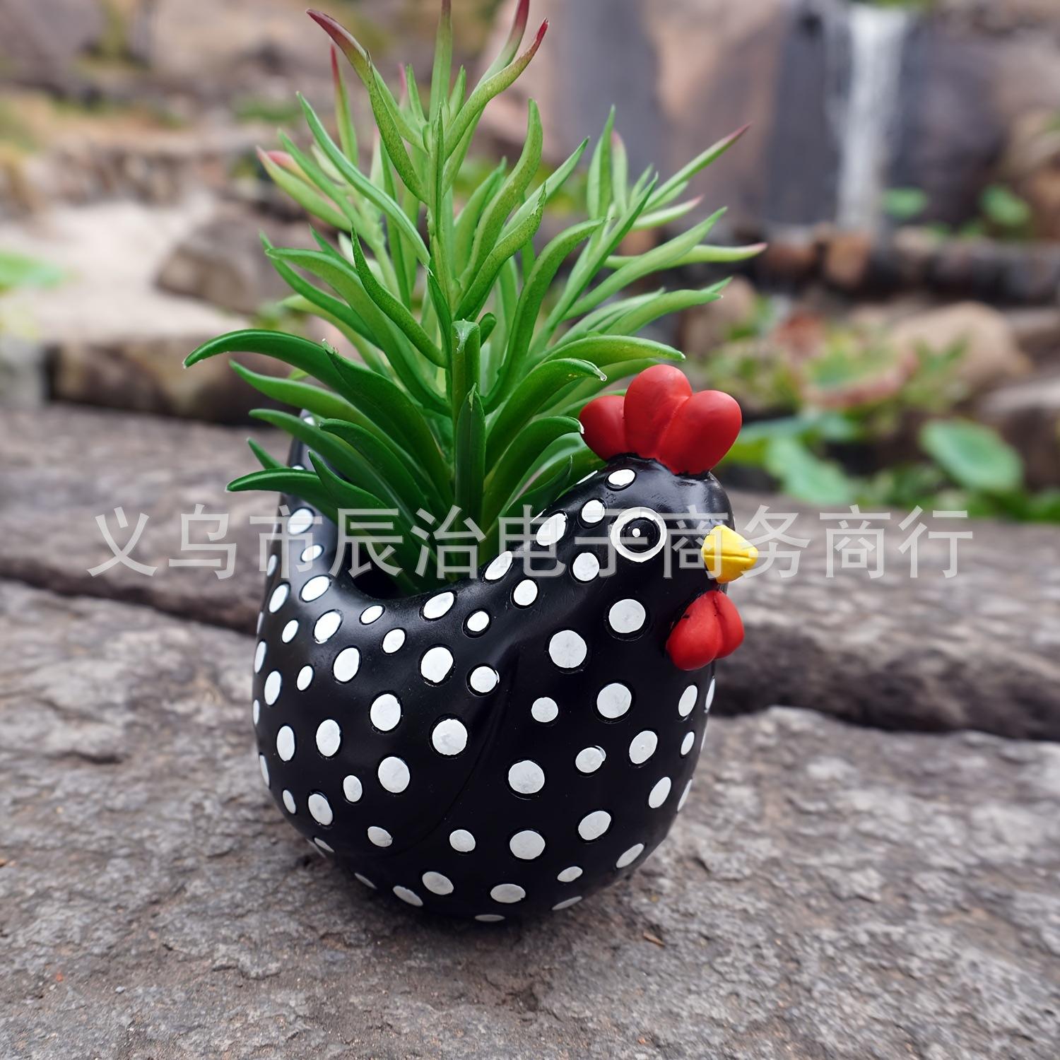 

Resin black and white chicken outdoor flower pot, succulent flower pot garden chicken flower pot statue is suitable for home and garden