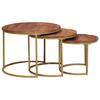 Nesting Coffee Tables Set 3 Pcs Honey Brown Solid Mango Wood and Steel