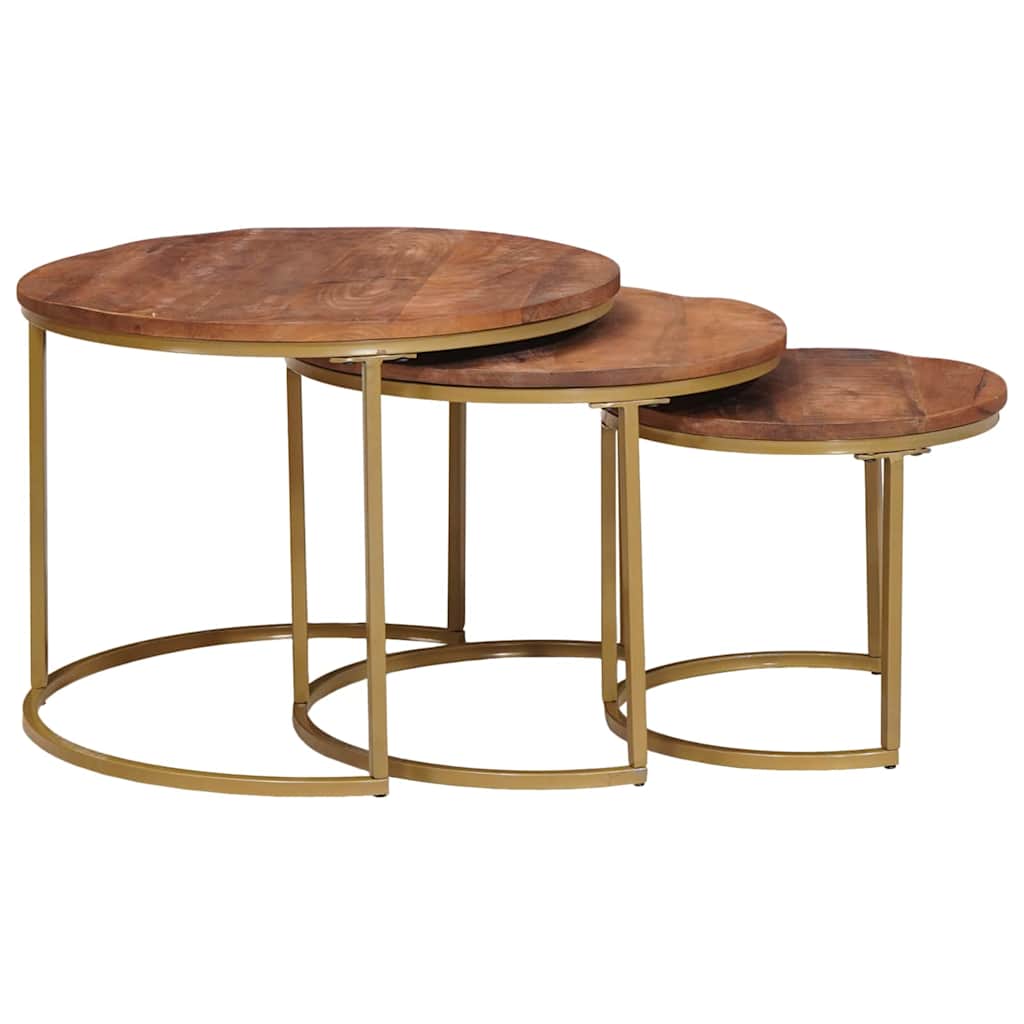 Nesting Coffee Tables Set 3 Pcs Honey Brown Solid Mango Wood and Steel