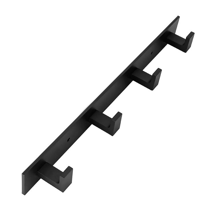 Wall Towel Rack With 4 Hooks - Black
