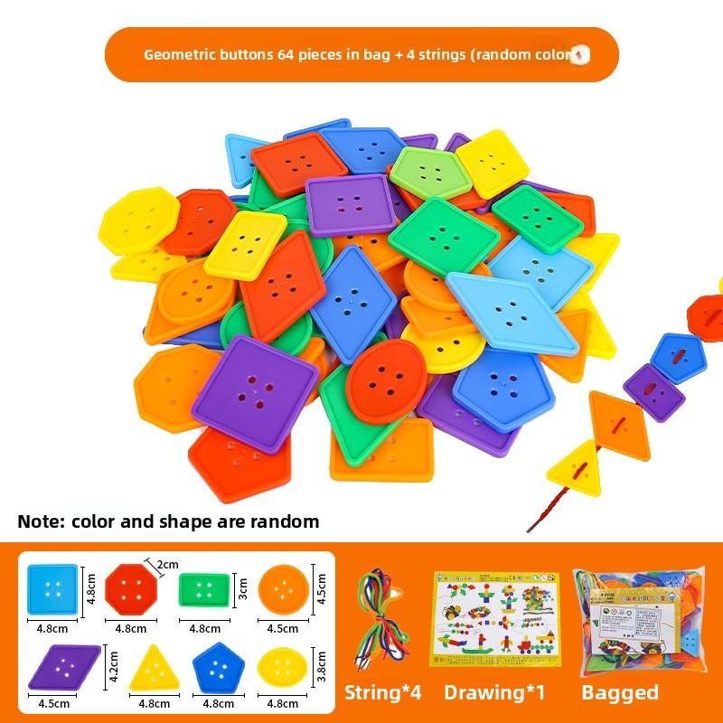 

Geometric Button Threading Puzzle Toy For Preschool Learning And Fine Motor Skills Development