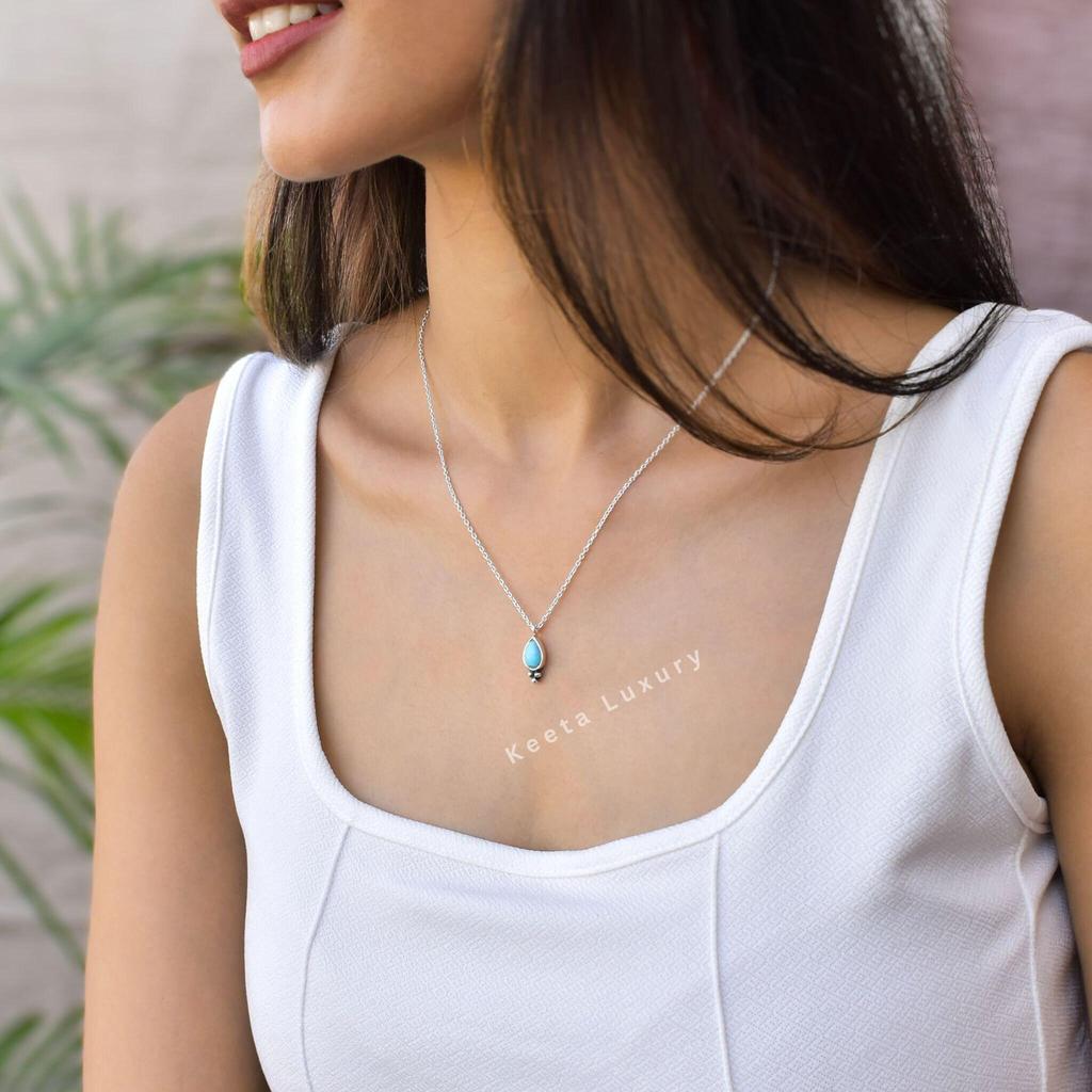 Genuine Turquoise Necklace Dainty Sterling Silver Handmade Necklace Turquoise Necklace For Women Healing Gemstone Pendant gift for mother