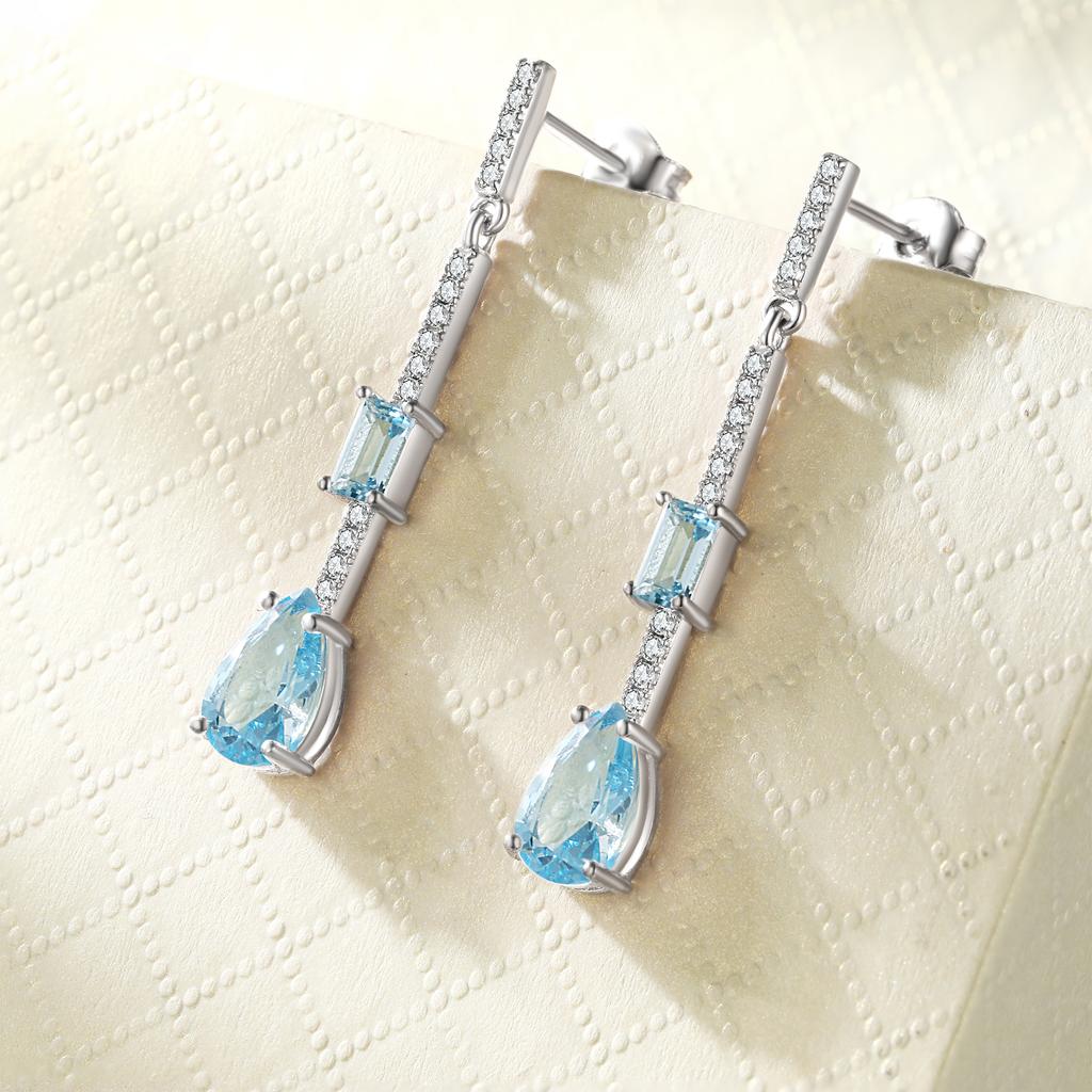 Drop Earrings For Women Blue Sapphire Earrings Gemstone Wedding Engagement Party Jewelry