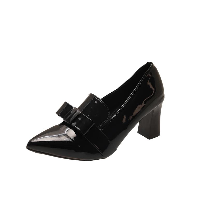 

Fall New Slip-On Block Heel Single Shoes Fashion Pointed Toe Deep Mouth Bow Non-Slip High Heels 42 чорний