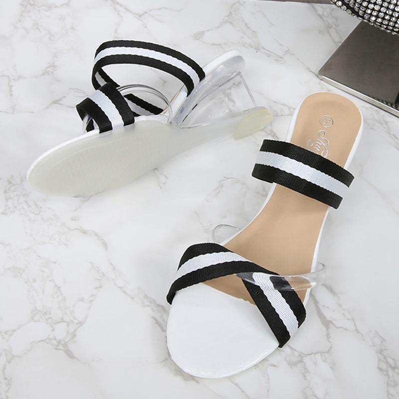 Women's Shoes Summer New Sexy Striped Cross High Heel Crystal Wedge Slippers Simple 1098 Series 8cm Heel LFD