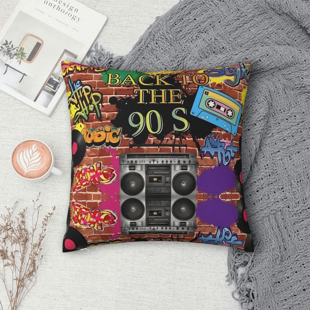 Retro 80 90S Pillow Cases Graffiti Music Cushion Cover Fashion Zippered Decorative Pillowcover For Sofa 45*45Cm