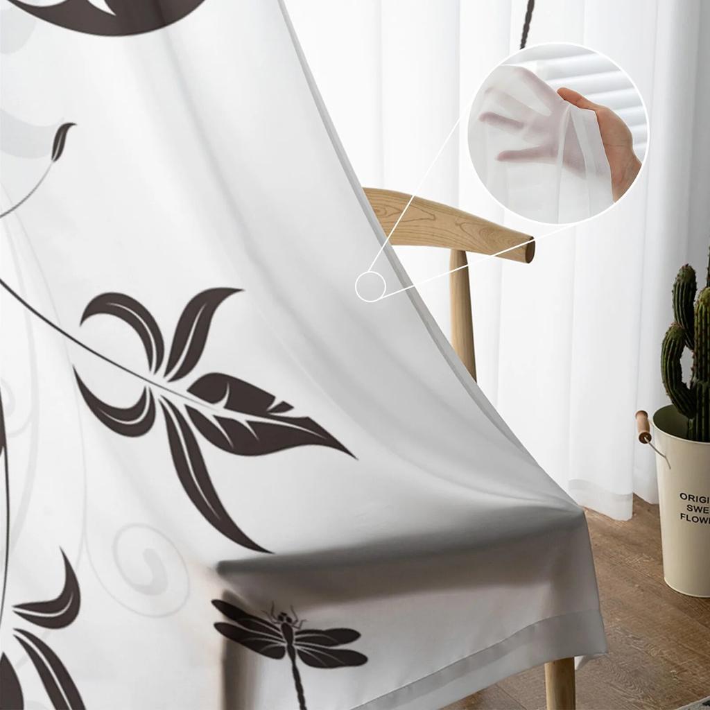 Rideaux en Tulle à motif de Branches de libellule, rideau transparent suspendu pour chambre de garçons et filles, salon et cuisine, en gaze
