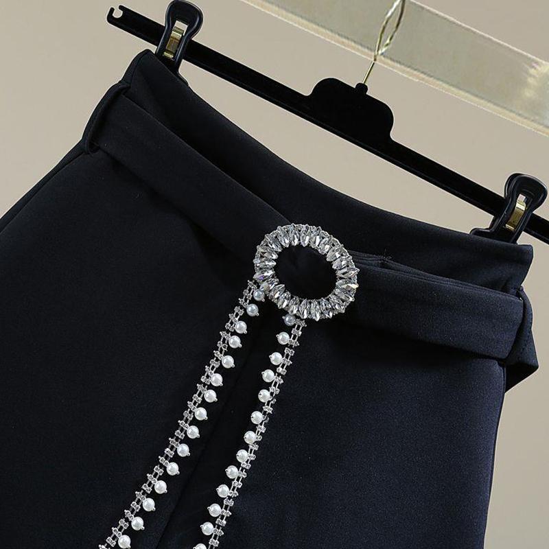 Pantalones cortos de traje con incrustaciones de diamantes con cuentas Pantalones anchos de cintura alta elegantes para mujer