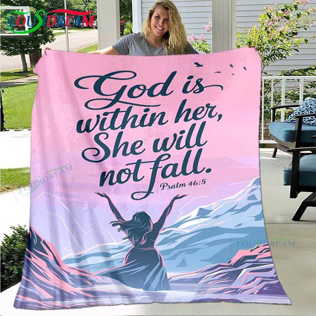 Fashion Bible Verses Jesus Pattern Blanket Flannel Thin Blanket Portable Home Travel Office Lunch Break Blanket Birthday Gift