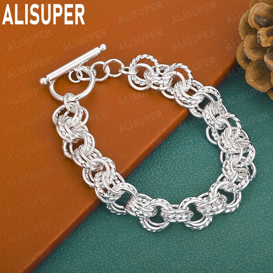 925 Sterling Silver Multi-Layer Twisted Circle Bracelet Gift Jewelry 20cm