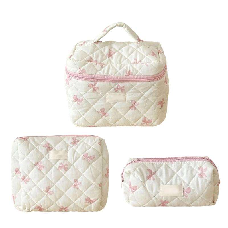 3Pcs Large Cosmetic Pouch Makeup Bags with Sweet Bows Design Storage Organizer For Storing Cosmetics And Toiletries