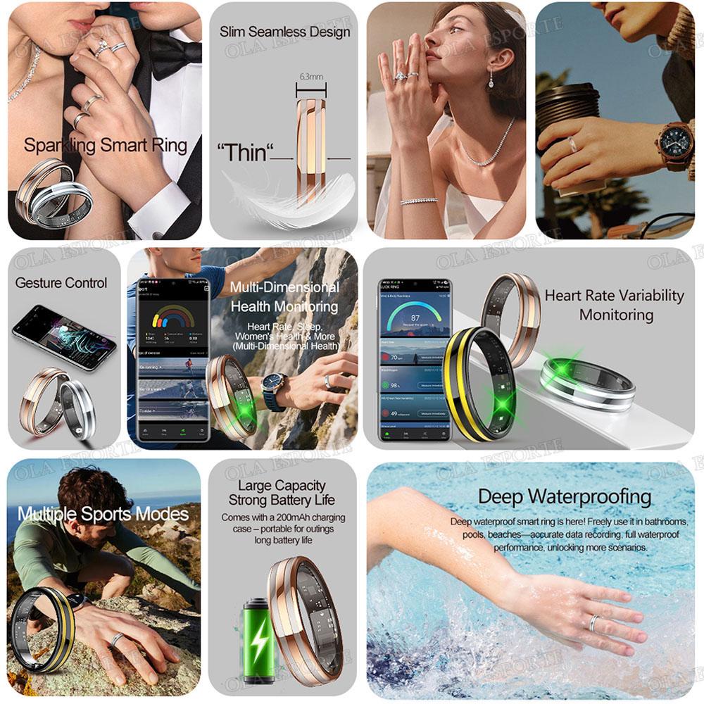 New  Smart Ring Heart Rate Stress Temperature Health Monitor Multi-sport Mode Waterproof Gesture Sensing Smartring Men Women
