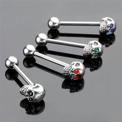 1 Stück CZ Edelstein Punk Totenkopf Zungenpiercing Barbell Piercing Körperschmuck 316L Edelstahl Schmuck