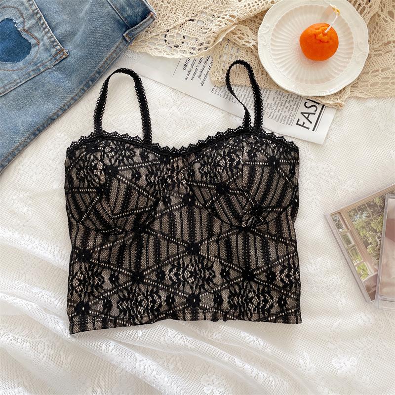 

Летний кружевной топ-майка с открытой спиной one size чёрный