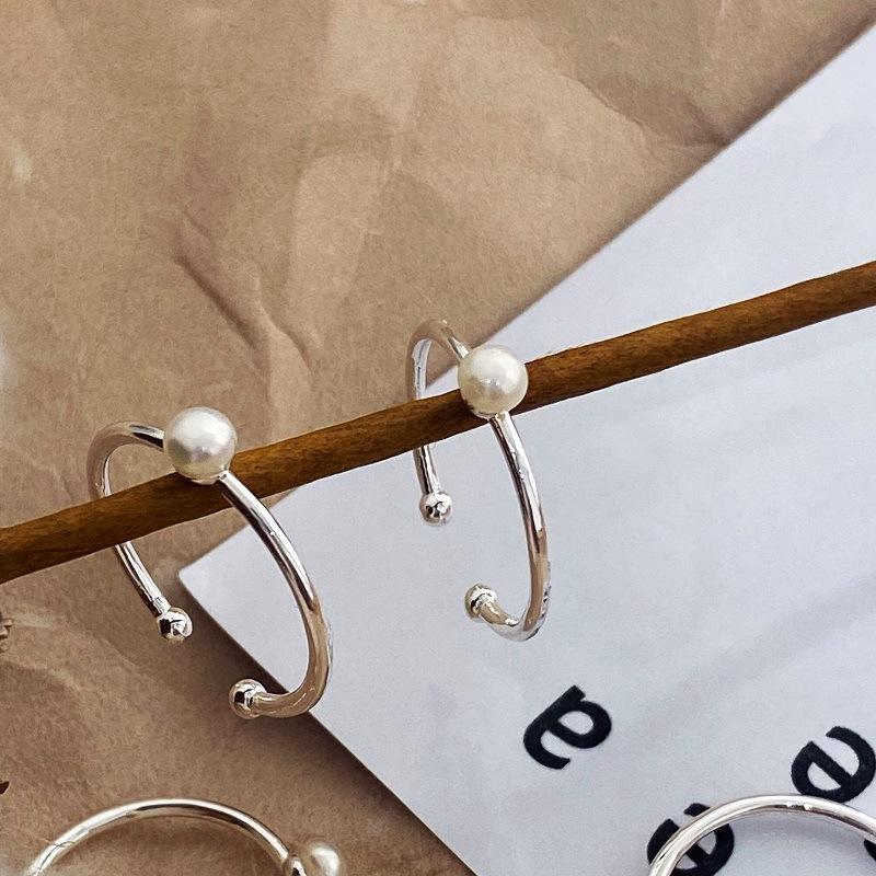 

Style Unique Korean Pearl Adjustable Ring For Women Chic Geometric Design Elegant Minimalist Copper Jewelry