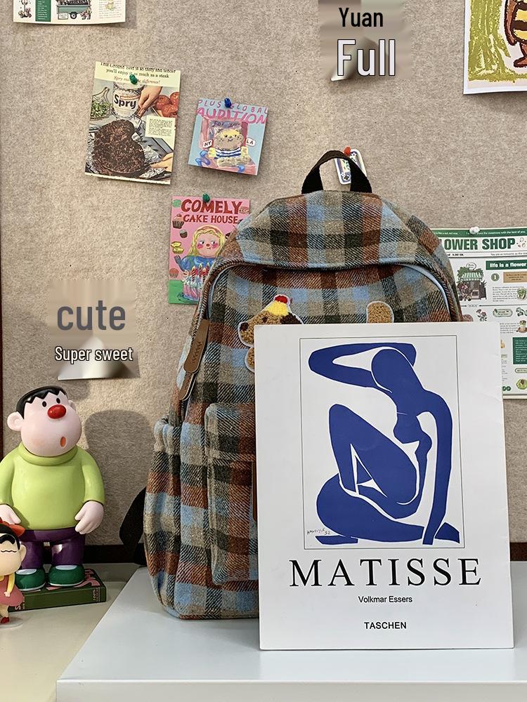 Adorable Dachshund Tweed Plaid Backpack for Girls - Junior High To College Students (2025 Autumn/Winter Collection)