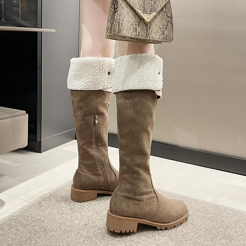 Fashion New LeShion of Women OverKnees Snow Boots Belt Buckle Warm Plush Foldable Boots Lady Round Toe Zipper Fleece Shoes Winter