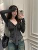 Autumn/Winter 2025 French Pure Desire V-neck Lace-up Slim-fit Brushed Base Layer Top for Women