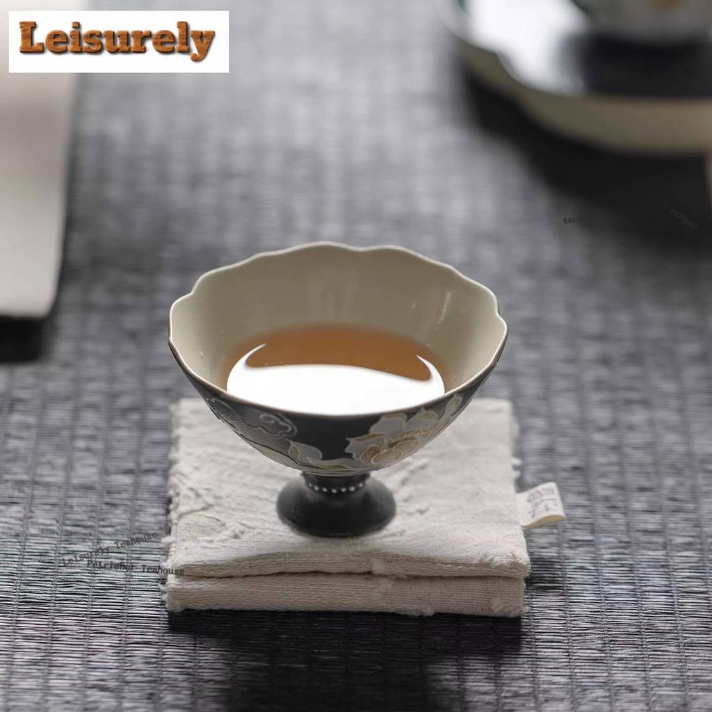 71ml Auspicious Clouds Ink Lotus Teacup Boutique Tea Bowl Jug Tea-tasting Smelling Cup Jianzhan Master Cups Household Drinkware