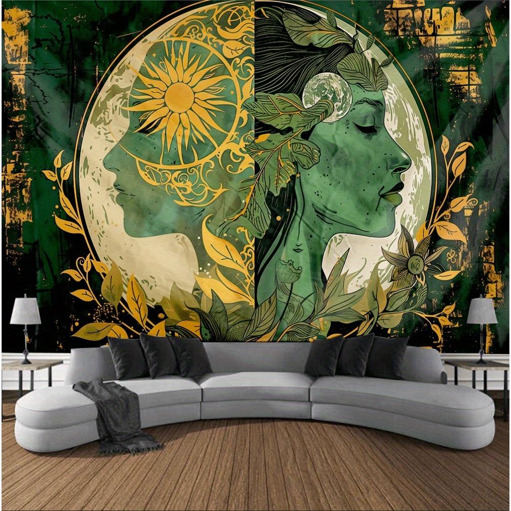 VIKAMA Sun and Moon Goddess Mandala Tapestry - Bohemian Style Wall Hanging, Mystical Tattoo-Inspired Home Decor, Polyester 40x60cm 16x24inch