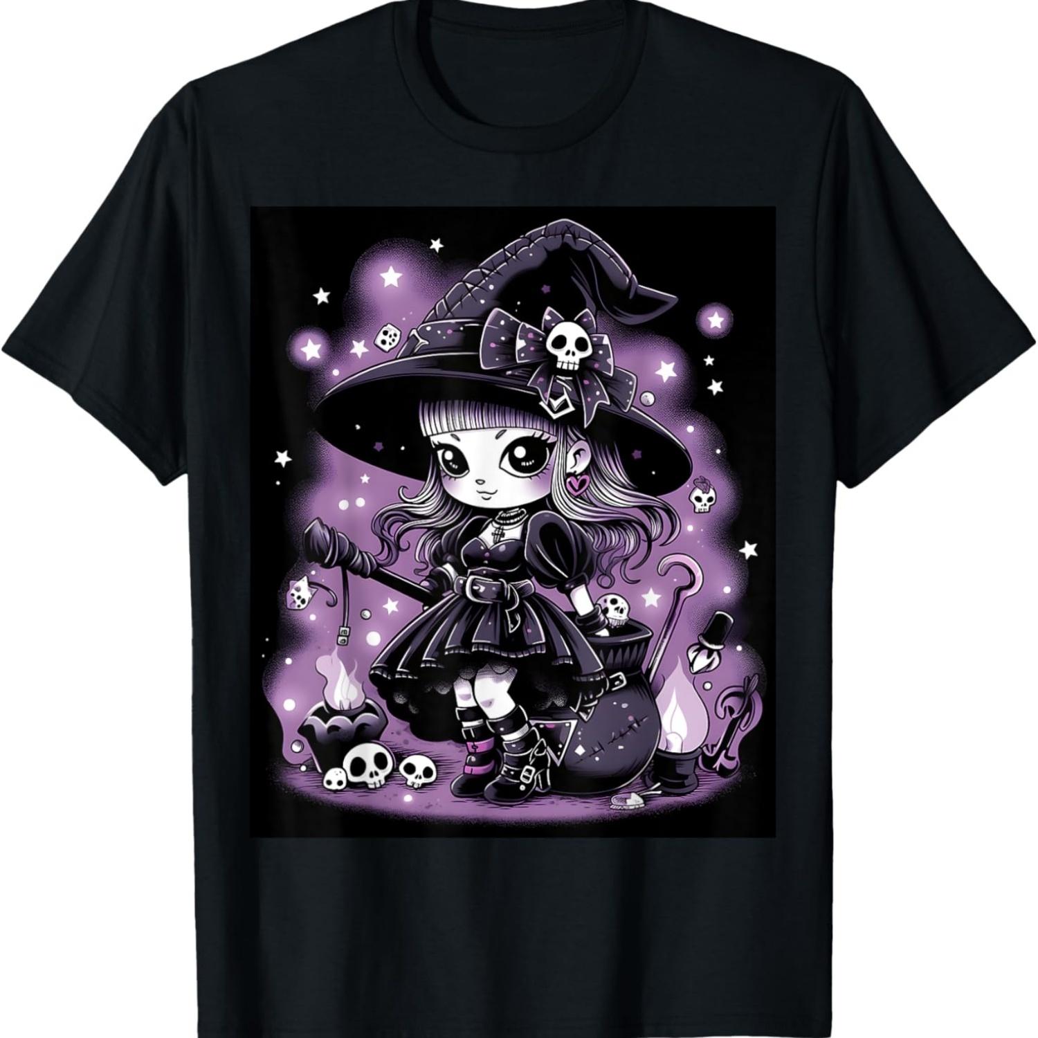 Mystical Charms_ Halloween Witch Graphic T-Shirt S чёрный