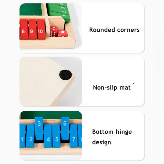 Shut The Box Board Game Educational Dice Strategy Game 2-4 Players Kids Adults Family Night Party Interactive Wooden Close The Box Toy