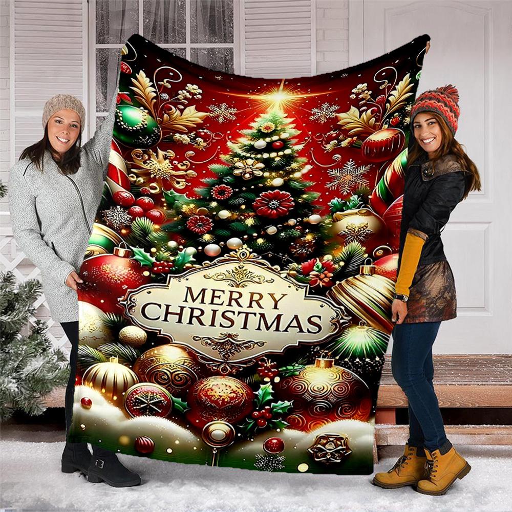 1pc Christmas ornaments Outdoor Flannel Blanket Soft All Season Polyester Throw , Perfect for Picnics & Travel , Picnic Accessory