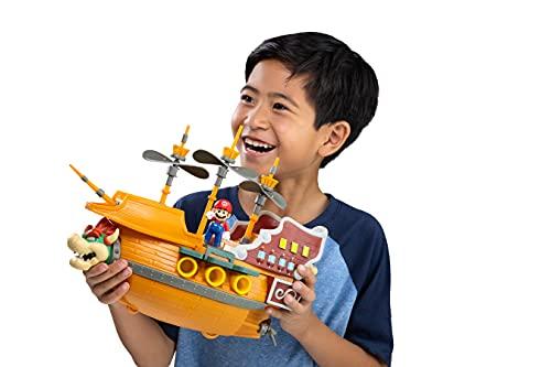 Super Mario Deluxe Bowser's Airship Playset with Mario Action Figure - Authentic In-Game Sounds & Spinning Propellers