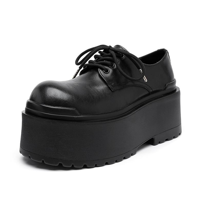 

2024 новые мужские туфли осень-зима с повседневным универсальным трендом сверхвысокие износостойкие кожаные туфли с толстой подошвой 66645-R 38 чёрный