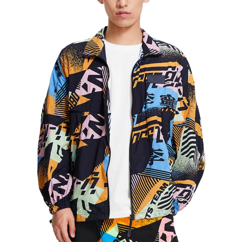 Li Ning Moto Series 22 Spring Summer Trendy Music Festival Letter Print Loose Sports Jacket Men Jacket Multicolor AJDS095-3