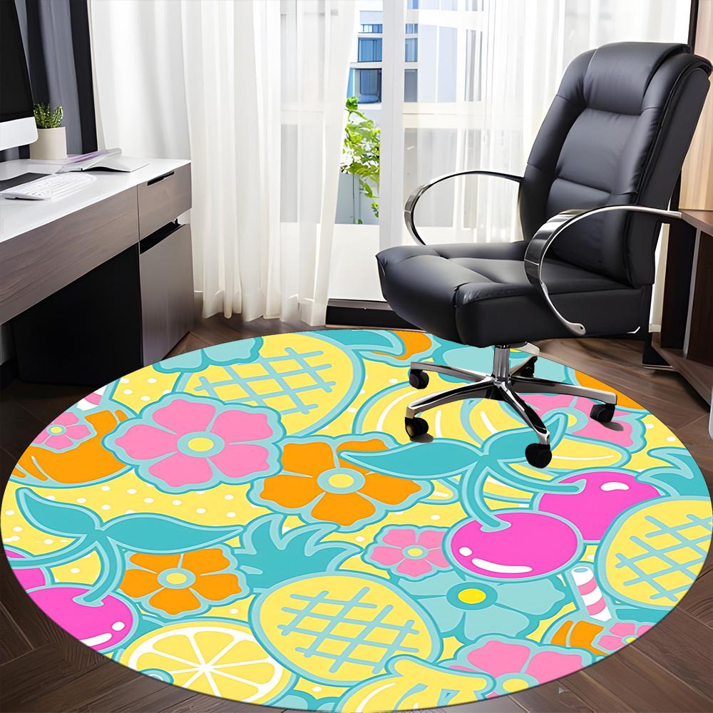 1pc Pineapple Floral Pattern Office Round Rug, Non-slip, Soft and Durable Office Rug for Interior Decoration, Perfect for Office, Beautiful Decoration