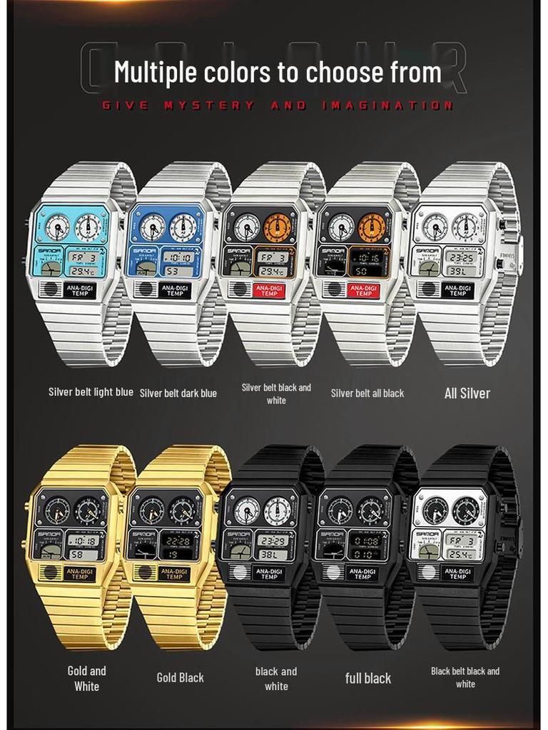 Sanda Waterproof Multifunctional Sports Watch with Temperature Alarm & Fashionable Design