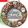 Merry Christmas Wooden Sign with Gingerbread Man & Santa Claus Pattern - Navidad Round Sign for Fornt Door, Wall Decor - Ideal Christmas Decoration