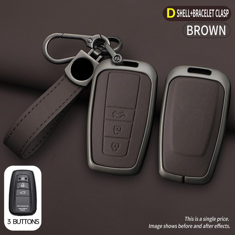 Car Zinc Alloy Leather Key Cases Holder Cover Chain For Toyota Prado Land Cruiser Camry CHR RAV4 3Buttons Protective Shell Bag
