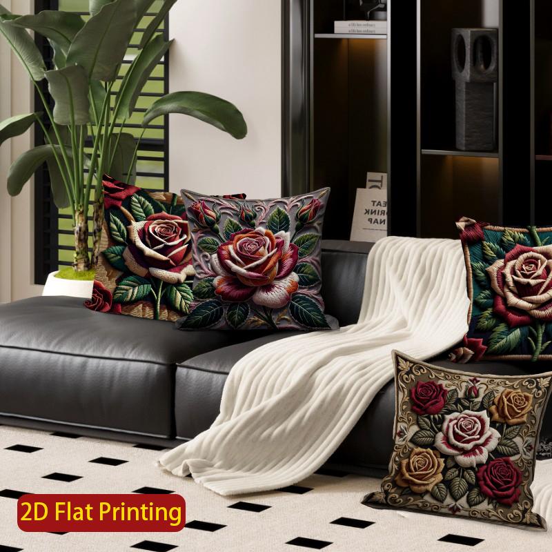 2D Vintage Embossed Rose Throw Pillow Covers** Pattern Cushion Cover Suitable For Sofa Bedroom Car Pillow Cover