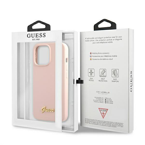 Guess Guhmp13Xlslmglp Iphone 13 Pro Max6,7 Jasnoróżowy/Light Pink Hardcase Silicone Script Gold Logo Magsafe