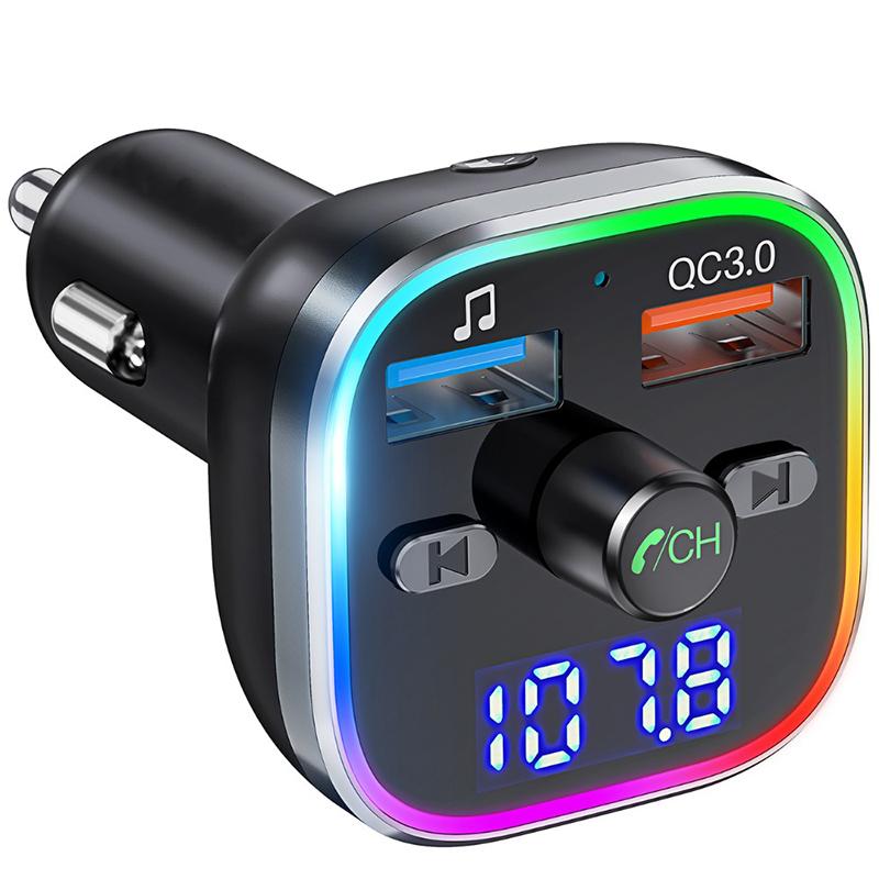 Bluetooth FM Transmitter for Car Hi-Fi Wireless Radio Adapter with RGB Light QC3.0 Quick Charge Handsfree Calling