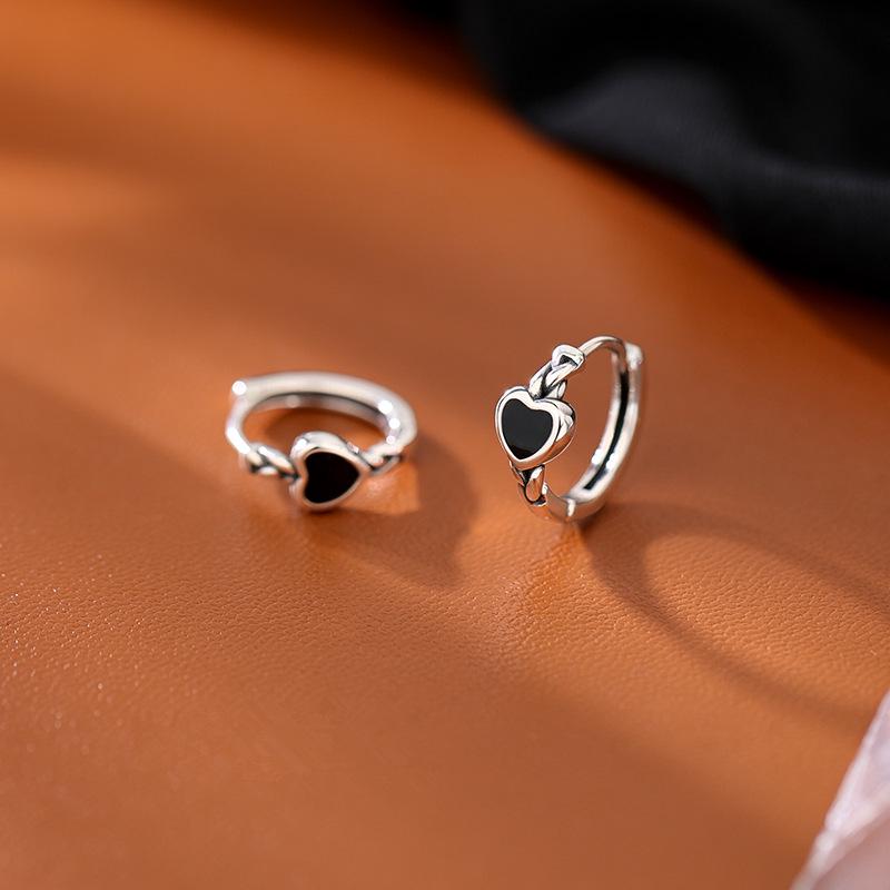 Ohrringe Creolen Sterling Silber Schwarzes Herz - Damen 2022 Trendiges Nischendesign Sommerschmuck
