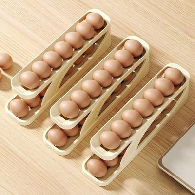 Automatischer Scroll-Eierständerhalter Aufbewahrungsbox Eierkorb Container Organizer Kühlschrank Eierspender für die Küche