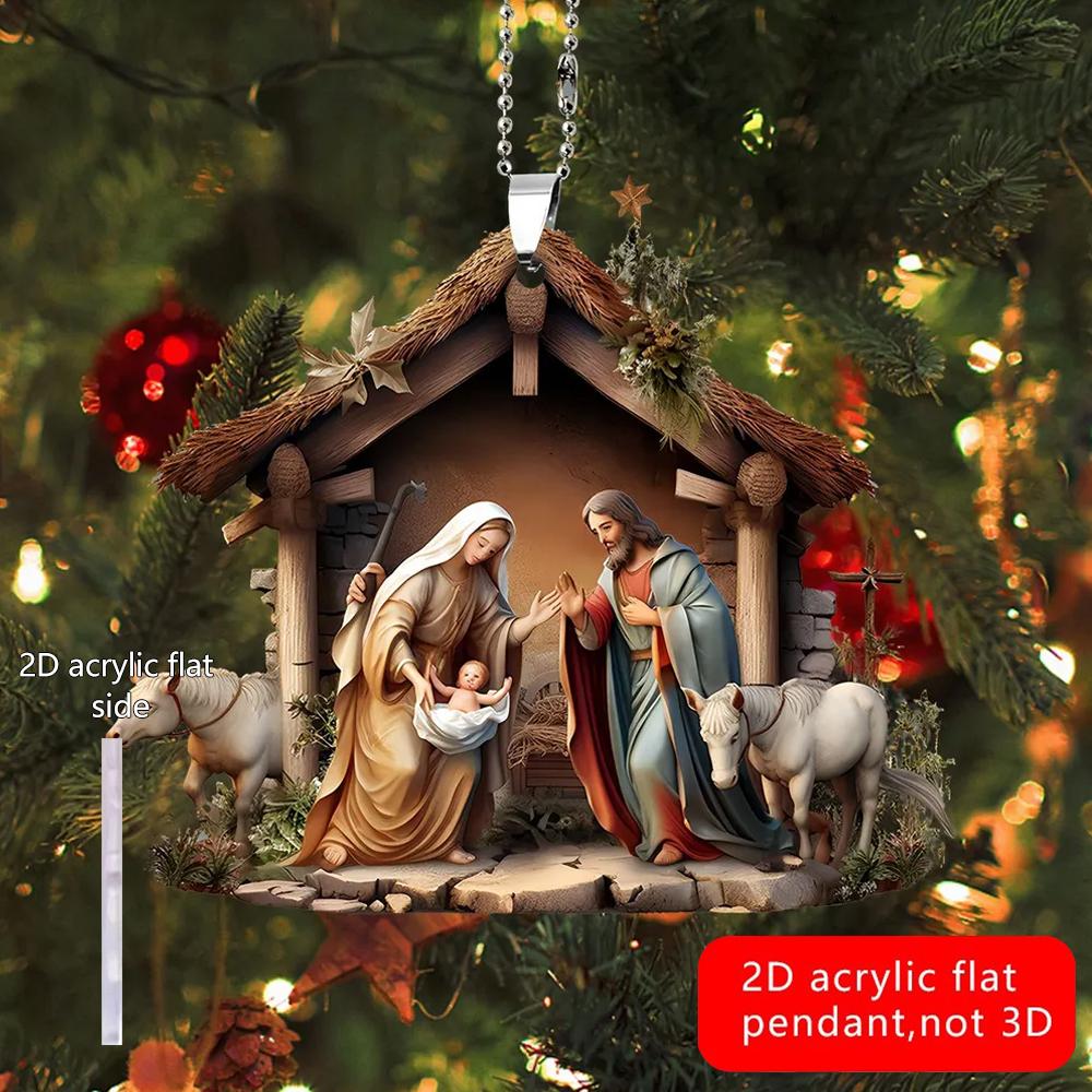 Family Prayer Scene Pendant Religious Symbol Nativity Pendant for Home Car 2025 G2G1