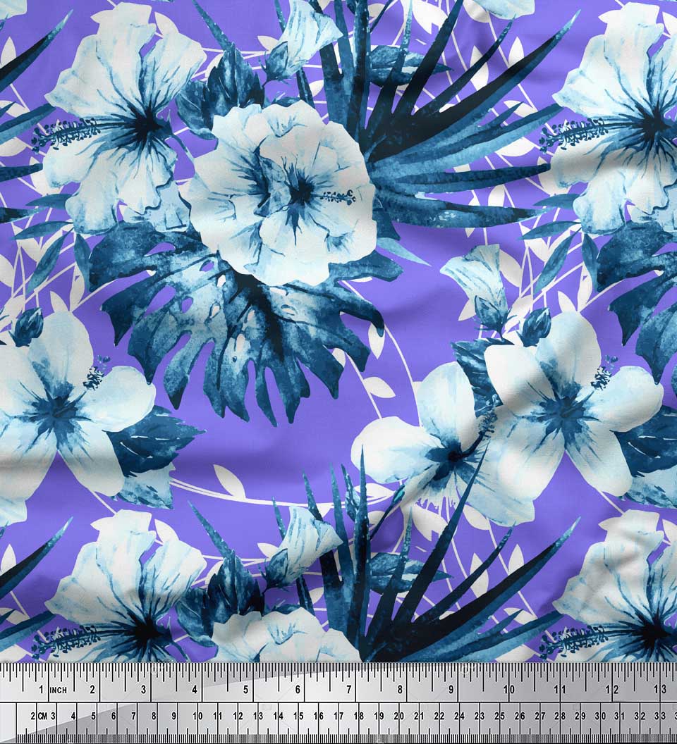 

Тканина Soimoi Grey Japan Crepe Satin Тканина з листям і квітковим принтом на метр 42 дюйма 42 Inch Wide - Poly Crepe фіолетовий