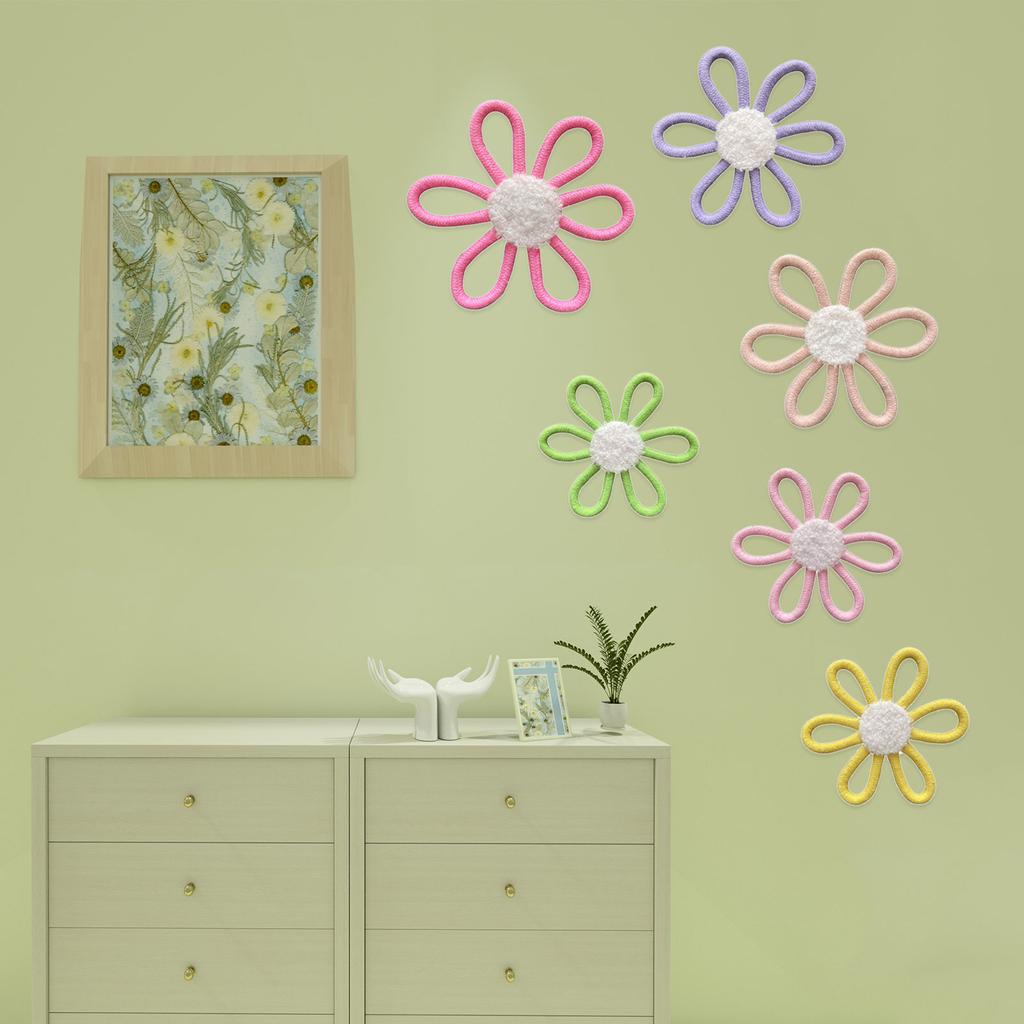 6Pcs Cotton Rope Flower Nursery Wall Decors Kid Room Decorations for Girl Woven Colorful Flower Ornaments Wall Hangings