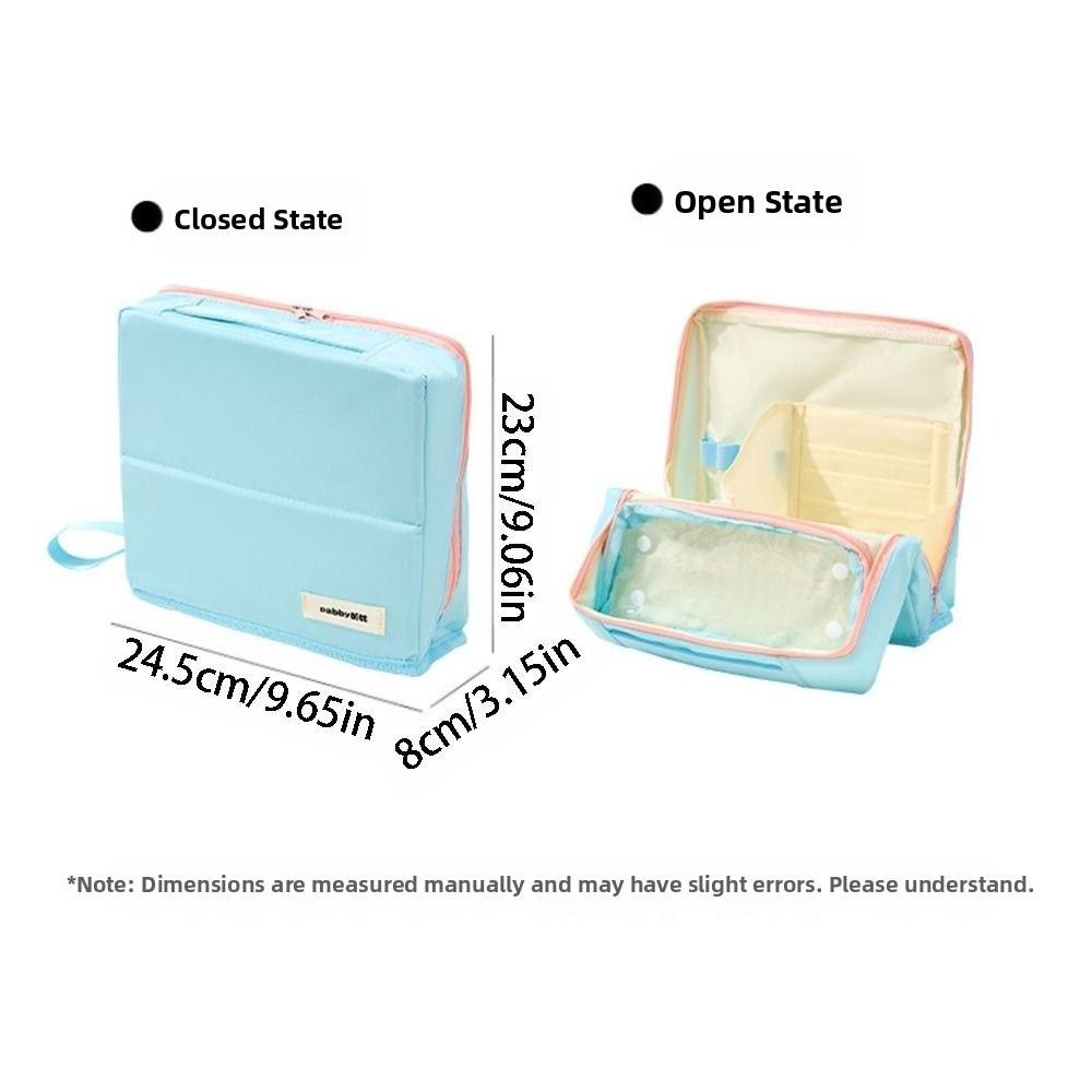 Large Capacity Vertical Makeup Bag Multi-Compartment Standable Skincare Storage Bag Portable Partitioned Student Stationery Bag
