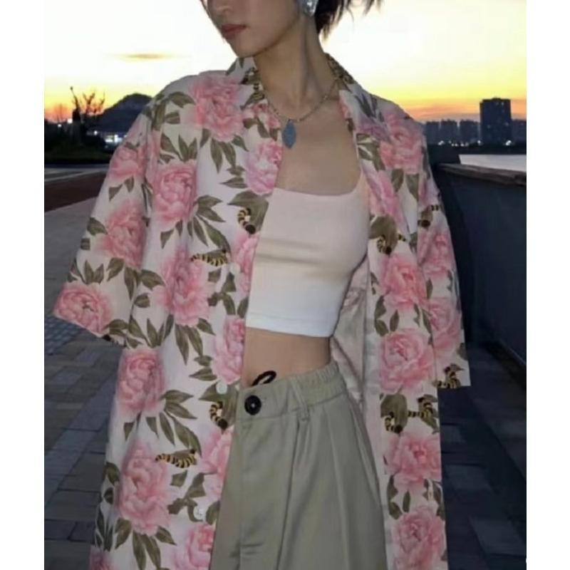 Summer Women's Short Sleeved Shirts Retro Floral Printing Casual Blouse Korean Loose Versatile Ladies Clothing