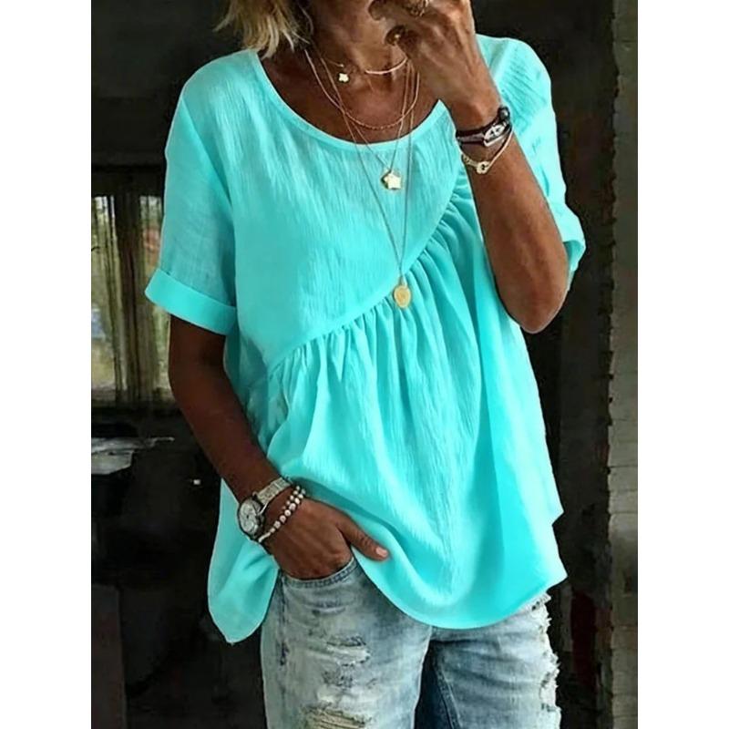 JPNTKY Women's Fashion Casual O-Neck Short Sleeve Blouses & Shirts