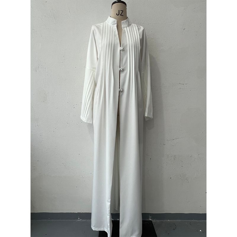 

Cardigan Jacket European and American Design Temperament Fashion Simple Pleat Loose Long Trench coat Cardigan Outerwear White XXL