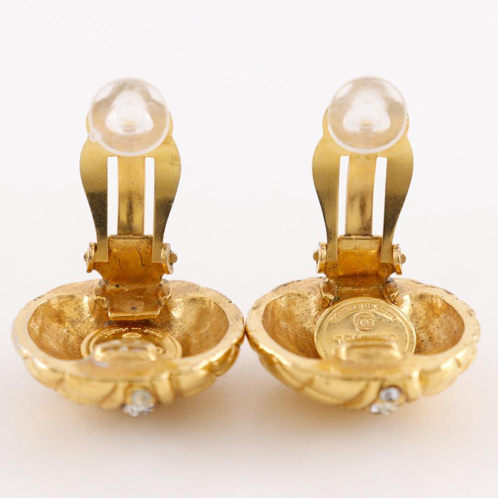 CHANEL Matelasse Earring vintage Plated Gold/Rhinestone 24g Women Used