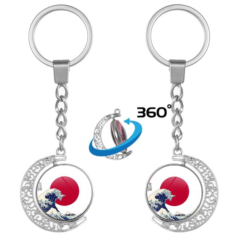 Japanese Wave Ukiyo-e Art Double-Sided Rotating Keychain Pendant